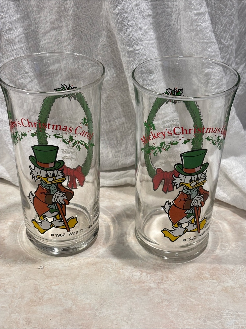 Disney's Christmas Carol Scrooge McDuck Coca Cola Glasses set of 2